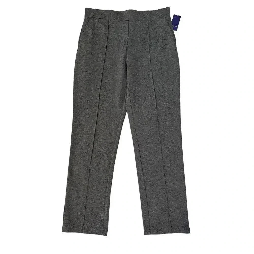 NEW Per Se Women’s Large Charcoal Gray Front Seam Stretch Pull On Pant NWT